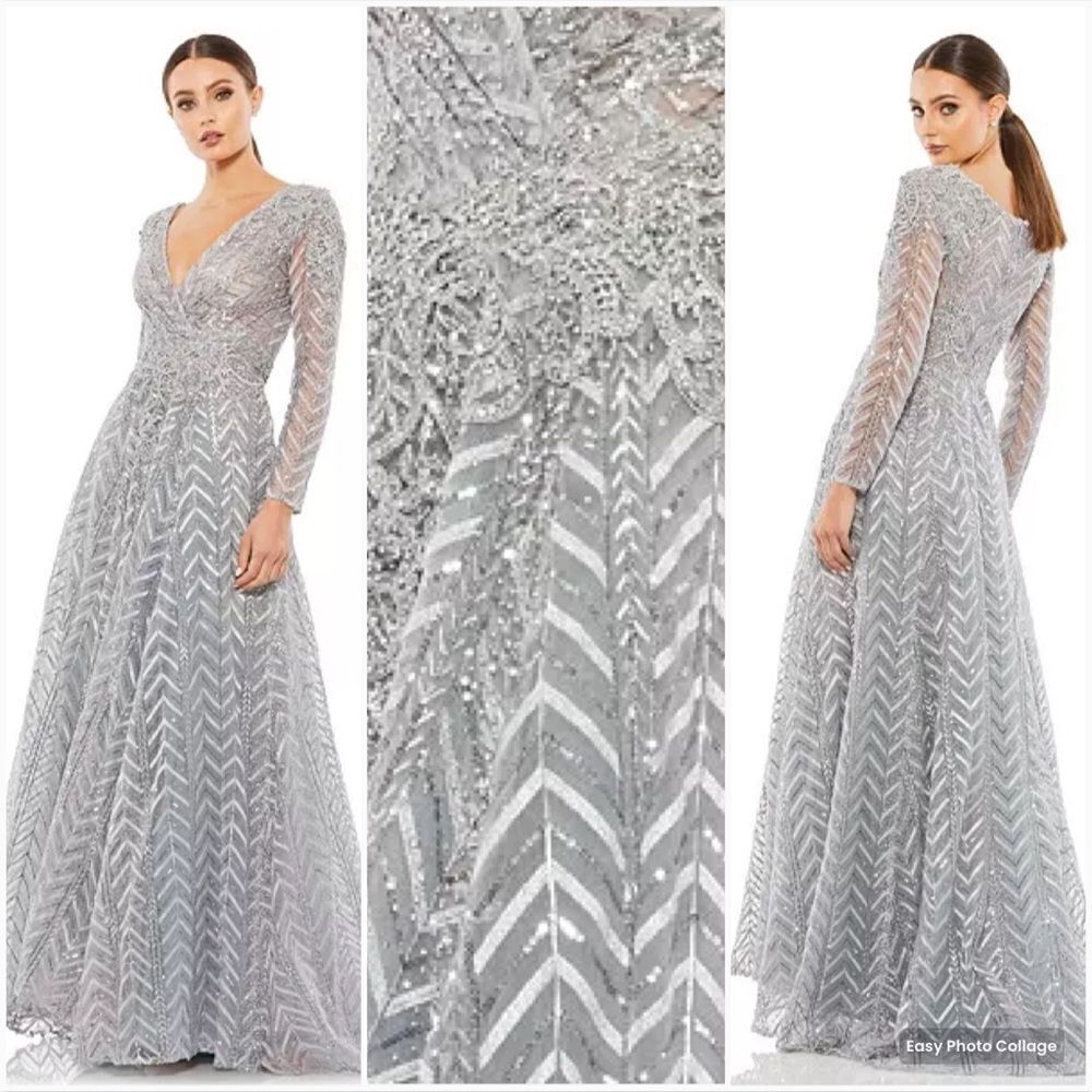 Mac Duggal 20189 Womens Illusion Long Sleeve Wrap Over Gown Dress